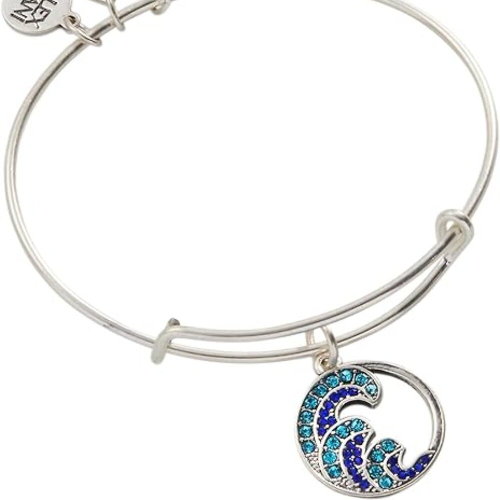 Alex and Ani Wave Charm Bangle Bracelet, Path of Symbols, Shiny Argentium Silver